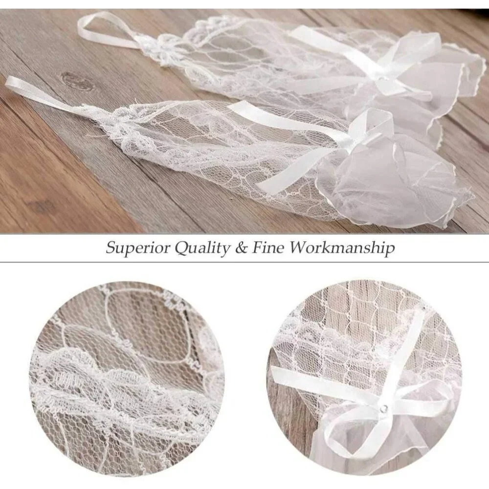 Women's Rhinestone White Bow Lace Gloves Fingerless Bridesmaids Accessories